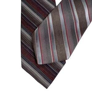 Cappuccino Corniche Men's Neckties Bundle Diagonal Stripe Burgundy Silver 54 57"